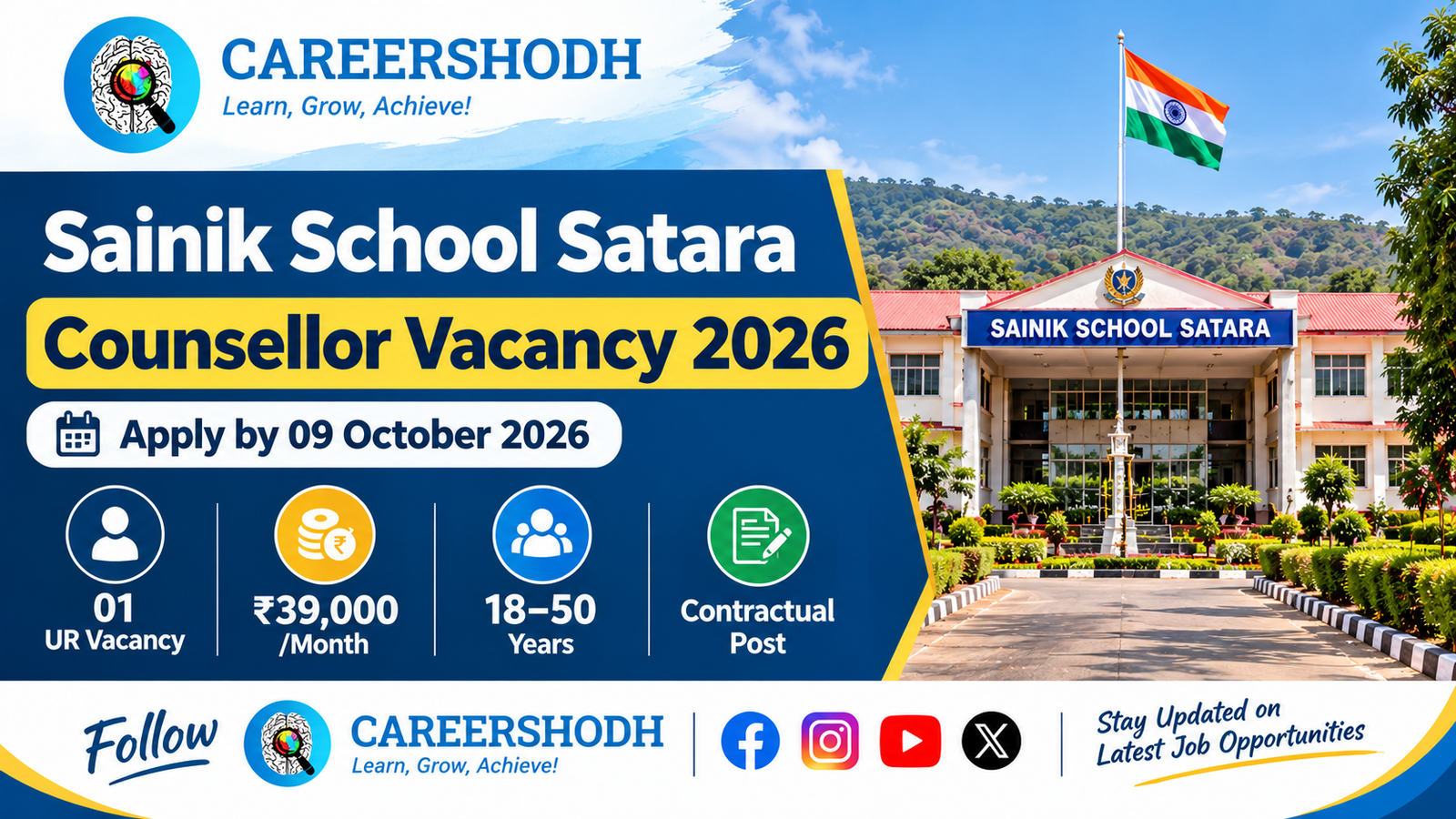 Sainik School Satara Counsellor Vacancy 2026